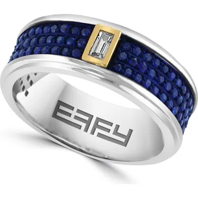 Effy Sterling Silver & 18k Gold White Sapphire & Blue Sapphire Band Ring