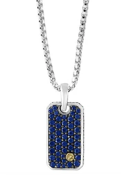 Effy Sterling Silver & 18k Yellow Gold Pavé Sapphire Dog Tag Pendant Necklace In Blue