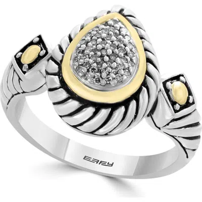 Effy Sterling Silver & 18k Yellow Gold Pave Teardrop Diamond Ring