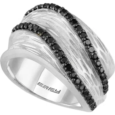 Effy Sterling Silver Black Diamond Wide Band Ring