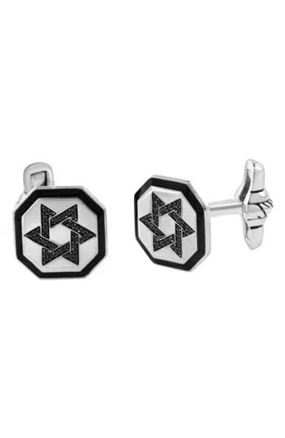 Effy Sterling Silver Black Spinel Star Of David Cuff Links