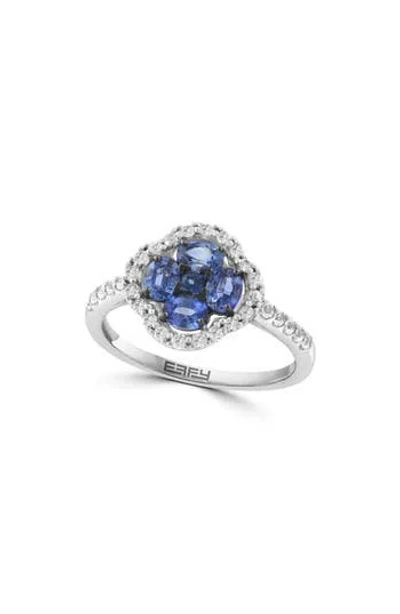 Effy Sterling Silver Blue & White Sapphire Quatrefoil Halo Ring In Metallic