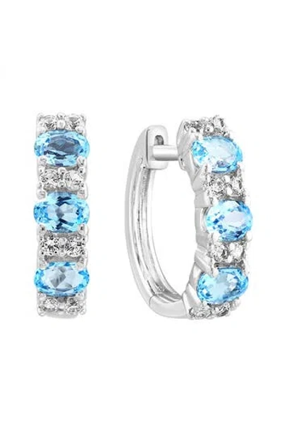 Effy Sterling Silver Blue Topaz & White Sapphire Huggie Hoop Earrings In Multi