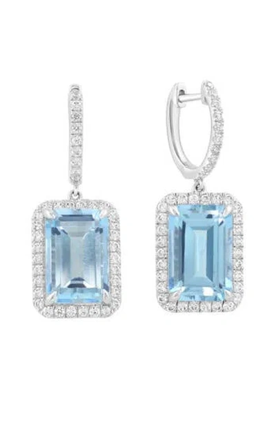 Effy Sterling Silver Blue Topaz & Zircon Drop Huggie Hoop Earrings