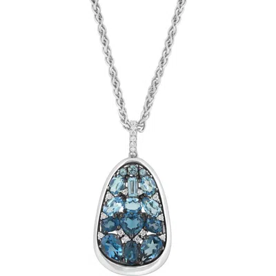 Effy Sterling Silver Blue Topaz, London Blue Topaz & Diamond Oval Pendant Necklace