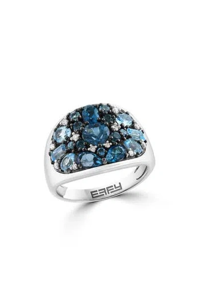 Effy Sterling Silver Blue Topaz, London Blue Topaz & Diamond Ring