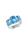 Effy Sterling Silver Blue Topaz Three-stone Ring In Metallic