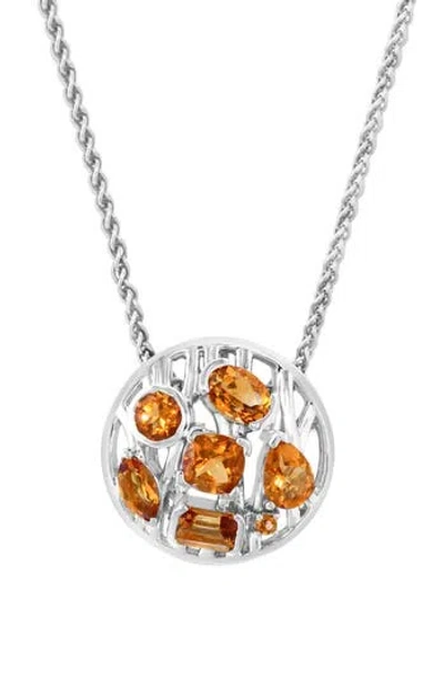Effy Sterling Silver Citrine Pendant Necklace In Orange