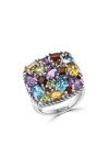 Effy Sterling Silver Cluster Stone Square Ring In Multi