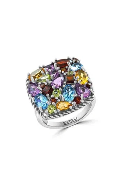 Effy Sterling Silver Cluster Stone Square Ring In Multi