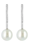 Effy Sterling Silver Diamond & 8mm Freshwater Pearl Drop Earrings In White