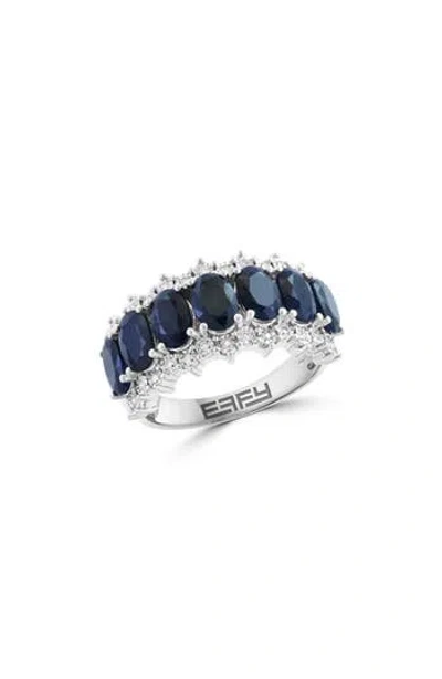 Effy Sterling Silver Diamond & Blue Sapphire Ring