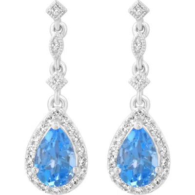 Effy Sterling Silver Diamond & Blue Topaz Drop Earrings