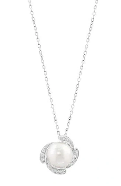 Effy Sterling Silver Diamond & Cultured Freshwater Pearl Pendant Necklace In White