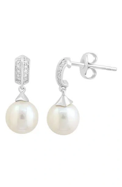 Effy Sterling Silver Diamond & Cultured Pearl Drop Earrings In White