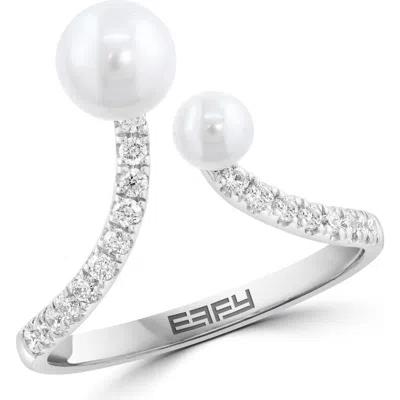 Effy Sterling Silver Diamond & Freshwater Pearl Open Band Ring In White