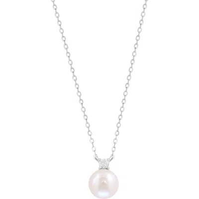 Effy Sterling Silver Diamond & Freshwater Pearl Pendant Necklace In White