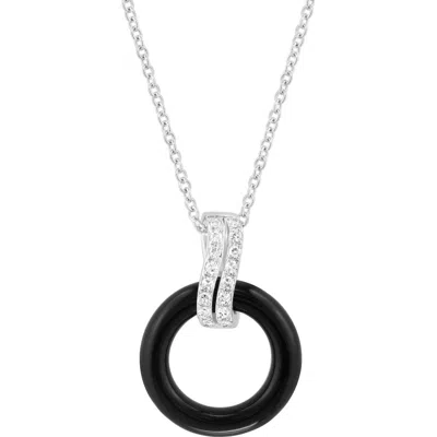 Effy Sterling Silver Diamond & Onyx Circle Pendant Necklace In Black