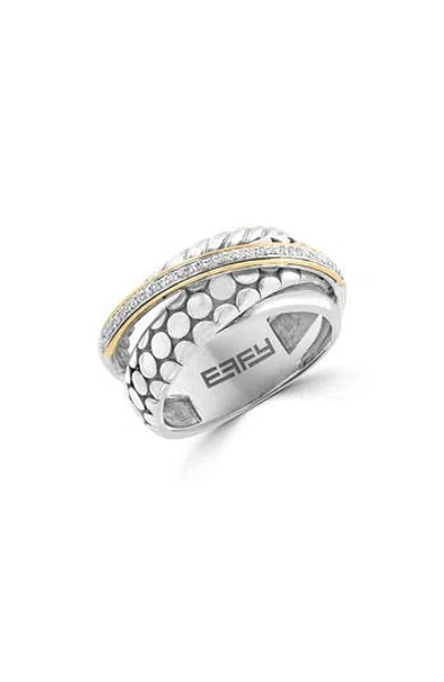 Effy Sterling Silver Diamond Crisscross Ring In Metallic