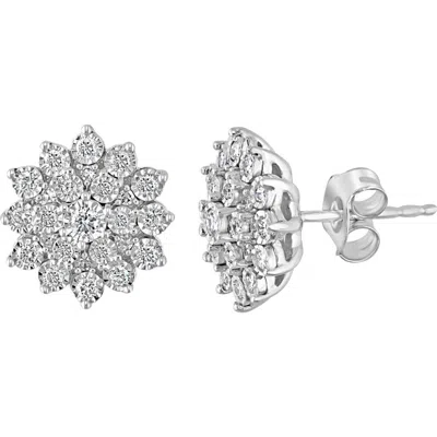 Effy Sterling Silver Diamond Flower Cluster Stud Earrings