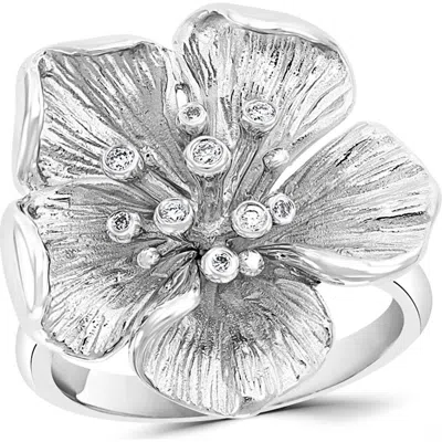 Effy Sterling Silver Diamond Flower Ring In Metallic