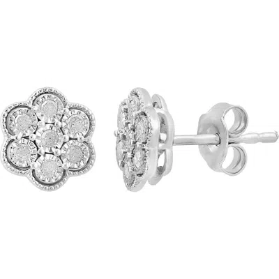 Effy Sterling Silver Diamond Flower Stud Earrings In Metallic