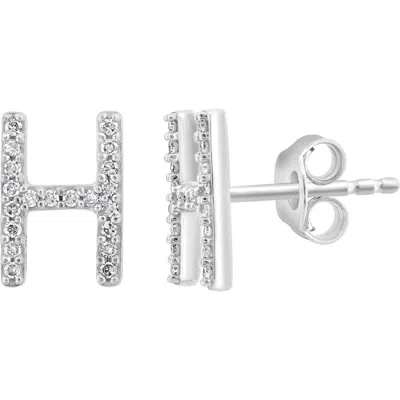 Effy Sterling Silver Diamond 'h' Initial Stud Earrings