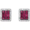 Effy Sterling Silver Diamond Halo Ruby Stud Earrings In Neutral
