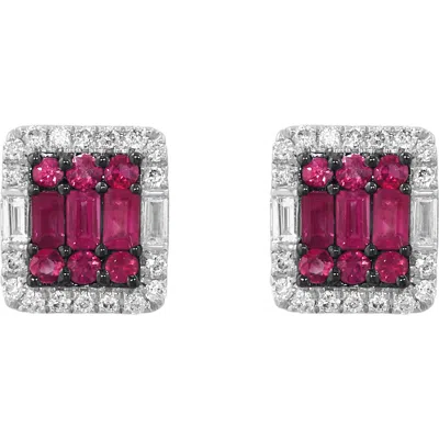 Effy Sterling Silver Diamond Halo Ruby Stud Earrings In Neutral