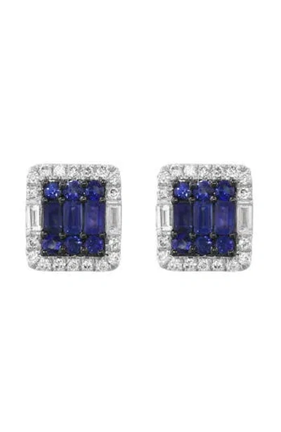 Effy Sterling Silver Diamond Halo Sapphire Stud Earrings In Gray