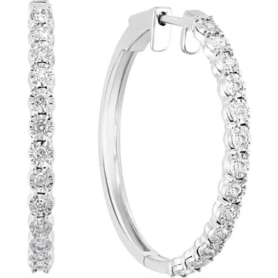 Effy Sterling Silver Diamond Hoop Earrings