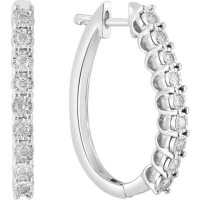 Effy Sterling Silver Diamond Hoop Earrings In Metallic