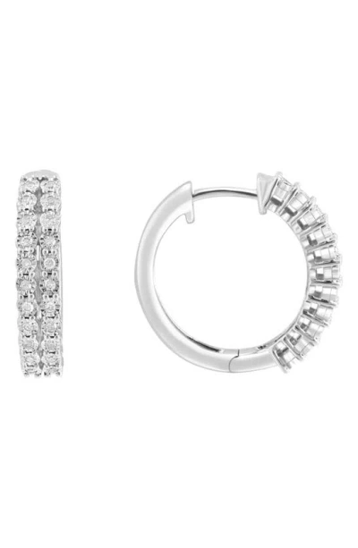 Effy Sterling Silver Diamond Hoop Earrings In Metallic