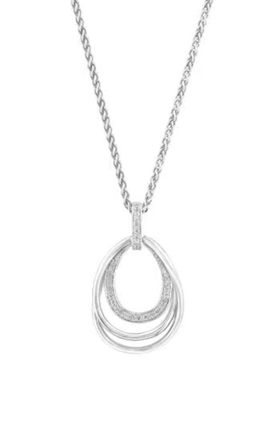 Effy Sterling Silver Diamond Open Teardrop Pendant Necklace In Metallic