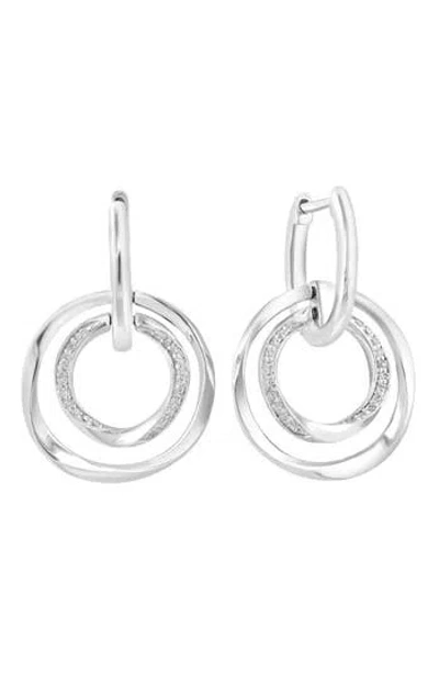 Effy Sterling Silver Diamond Orbital Circle Drop Huggie Hoop Earrings In Metallic