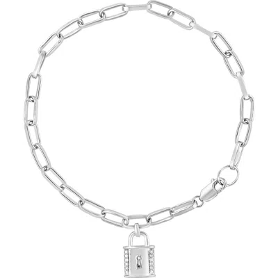 Effy Sterling Silver Diamond Padlock Paperclip Chain Bracelet