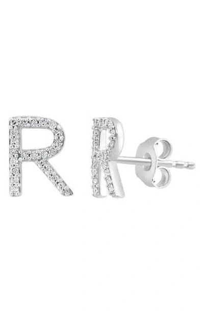 Effy Sterling Silver Diamond 'r' Stud Earrings In Pink
