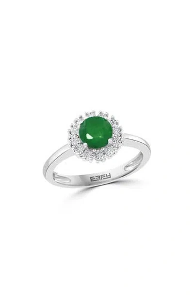 Effy Sterling Silver Emerald & Diamond Ring In Green