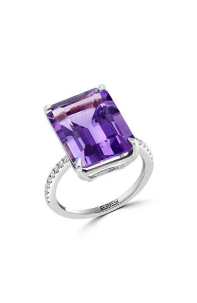 Effy Sterling Silver Emerald Cut Amethyst & White Sapphire Ring In 400