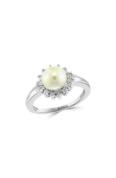 Effy Sterling Silver Freshwater Pearl & Diamond Halo Ring In Metallic