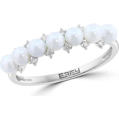 Effy Sterling Silver Freshwater Pearl & Diamond Ring In White