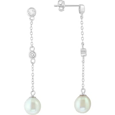 Effy Sterling Silver Freshwater Pearl & White Topaz Drop Earrings