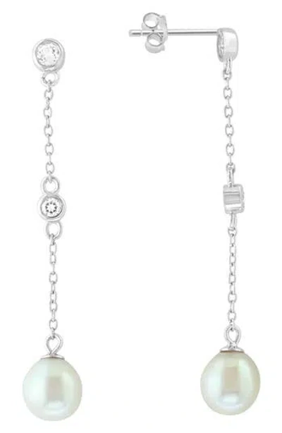 Effy Sterling Silver Freshwater Pearl & White Topaz Drop Earrings In Silver/white