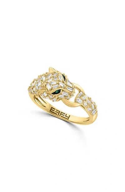 Effy Sterling Silver Gold Plated Diamond & Emerald Ring In Pink