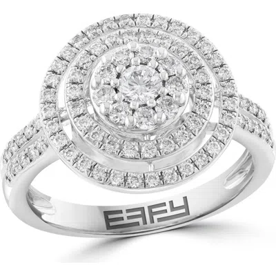Effy Sterling Silver Halo Of Forever Diamond Ring In Metallic Silver