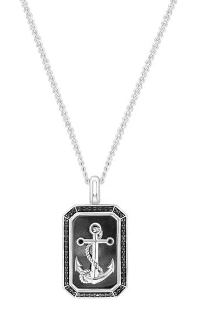 Effy Sterling Silver Hematite & Black Spinel Anchor Tag Pendant Necklace In Metallic