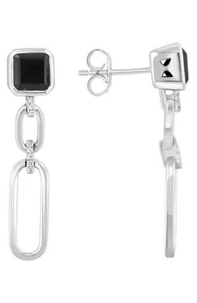 Effy Sterling Silver Onyx & Diamond Paper Clip Drop Earrings In Metallic