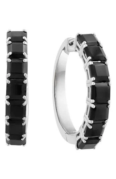 Effy Sterling Silver Onyx Hoop Earrings In Metallic