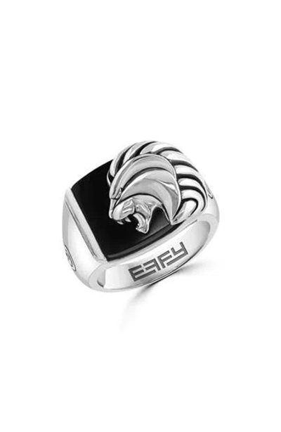 Effy Sterling Silver Onyx Lion Signet Ring In Metallic