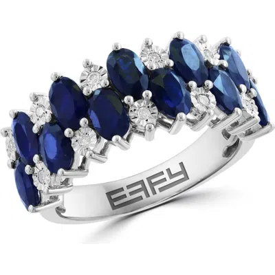 Effy Sterling Silver Oval Sapphire & Round Diamond Band Ring In Blue